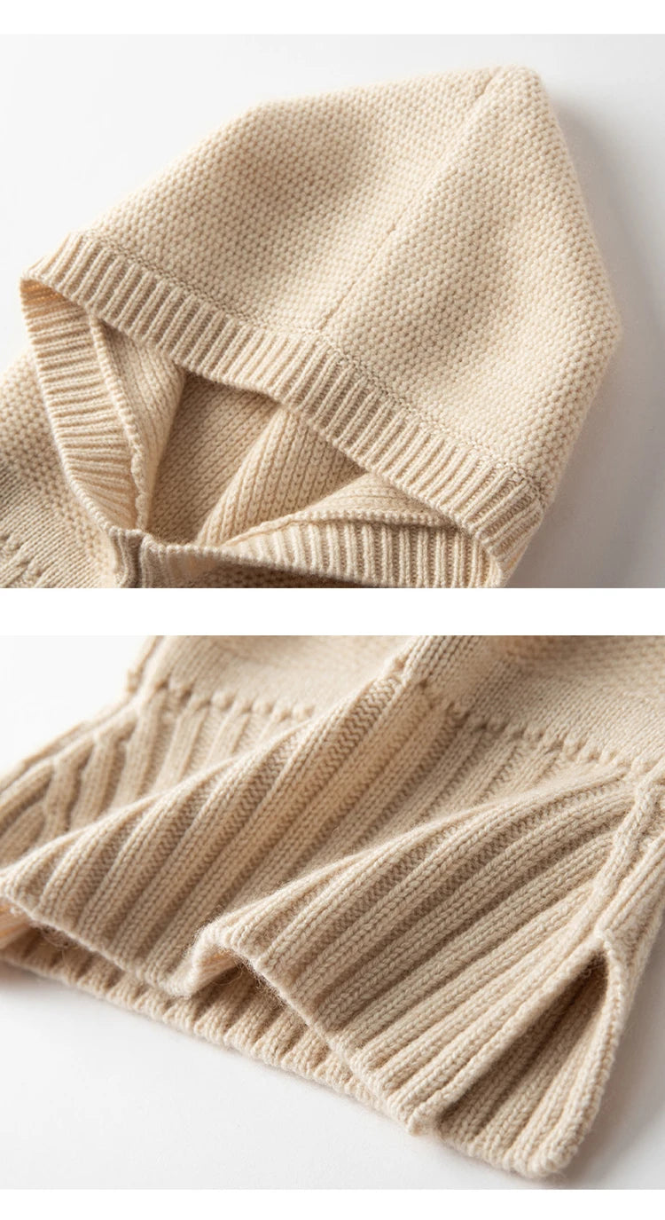 Cashmere Knitted Outdoor Warm Scarf And Hat